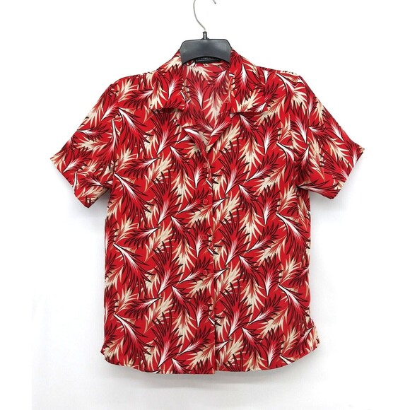Elementz Tops - Elementz Shirt Womens Size Small Red Tropical Short Sleeve Button Up Top